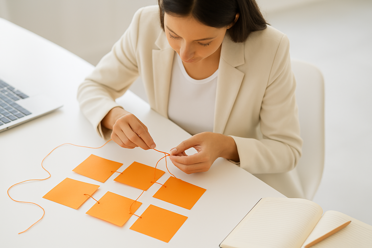 Especialista en diseño de experiencias de aprendizaje cosiendo postits